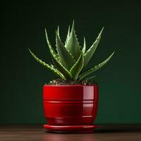 un planta en un rojo maceta en un mesa generativo ai foto