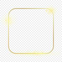 Gold glowing rounded square frame isolated on background. Shiny frame with glowing effects. Vector illustration.