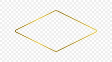 Gold glowing rounded rhombus shape frame vector