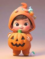 3d cute little boy with funny monster costume with a Halloween theme photo