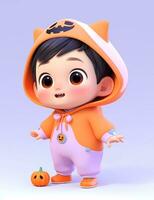 3d cute little boy with funny monster costume with a Halloween theme photo