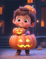 3d cute little boy with funny monster costume with a Halloween theme photo