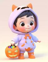 3d cute little boy with funny monster costume with a Halloween theme photo