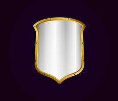 Metal realistic shield vector illustration. Silver with gold royal design. Security and safety symbol template