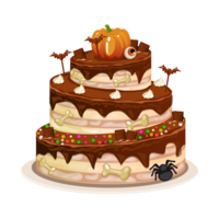 Chocolate and a big cake for Halloween on transparent background. png
