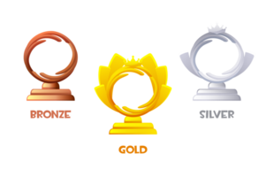 Award badges or figurines from different metals.  game icon png