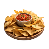 nachos y salsa salsa aislado en fondo transparente, parte superior ver png