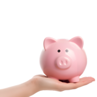 piggy bank on a  hand isolated on transparent background png