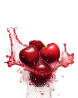 cherries falling into water on a transparent background png