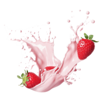 jordgubb stänk med mjölk eller yoghurt på transparent bakgrund png