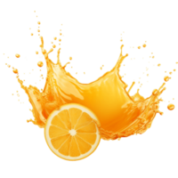orange juice splash with orange slices on transparent background png