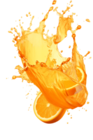 naranja jugo chapoteo con naranja rebanadas en transparente antecedentes png