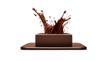 chocolate respingo com pódio, brincar fundo para leite produtos mostrar, 3d Renderização. png