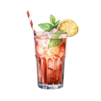 watercolor cocktail with lemon and mint on transparent background png