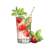 strawberry mojito cocktail with ice and mint leaves png
