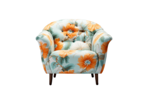 a chair with orange and white flowers on it png