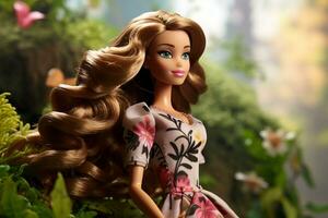 Barbie muñeca con largo pelo en un bosque foto
