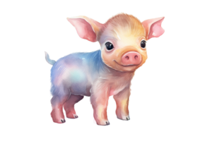 a cute little watercolor pig on a transparent background png