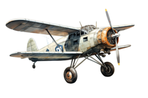 an old airplane flying on a transparent background png