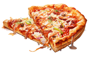 watercolor painting pizza slice with sauce and cheese on it png