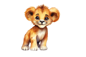 a watercolor lion cub on transparent background png