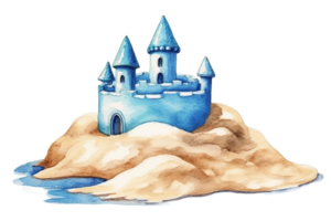watercolor illustration of a castle on an island png