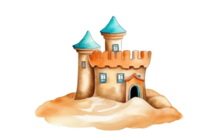 watercolor illustration of a castle on an island png