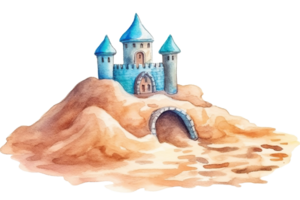 watercolor illustration of a castle on an island png