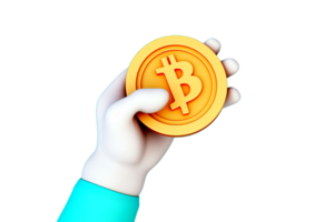 hand bitcoin holding a bitcoin 3d rendering png