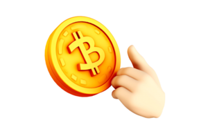 hand bitcoin holding a bitcoin 3d rendering png