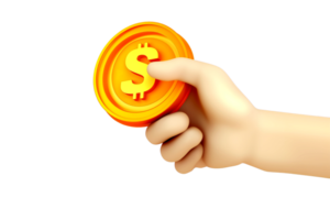 hand holding a dollar coin on transparent background png