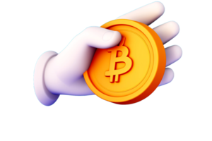 hand holding a bitcoin on transparent background png