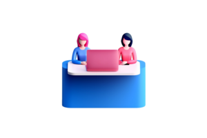 3d rendering of two women talking on a computer, png