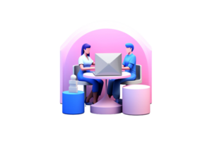 3d rendering of two women talking on a computer, png