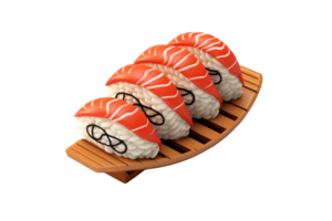 3d sushi on a wooden boat png