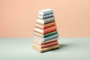 stack of books on a colorful background photo