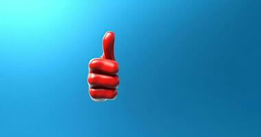 3d red thumb up sign on a blue background photo