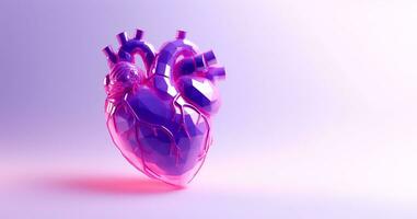 3d rendering of a human heart on a purple background photo