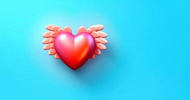 pink heart with wings on a blue background photo