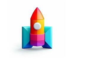 3d colorful rocket is flying in the air photo