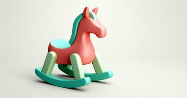3d juguete balanceo caballo es mostrado en un blanco antecedentes foto