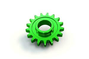 3d green gear icon on white background photo