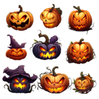 set of cute Halloween Element decoration illustration template. icon, sticker. with transparent background. png