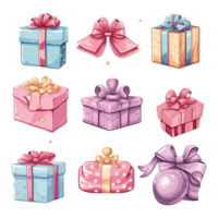 set of cute birthday Element decoration illustration template. icon, sticker. with transparent background. png