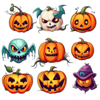 set of cute Halloween Element decoration illustration template. icon, sticker. with transparent background. png