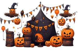 set of cute Halloween Element decoration illustration template. icon, sticker. with transparent background. png
