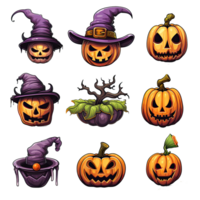 set of cute Halloween Element decoration illustration template. icon, sticker. with transparent background. png