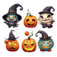 set of cute Halloween Element decoration illustration template. icon, sticker. with transparent background. png