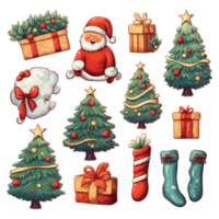 set of cute christmas Element decoration illustration template. icon, sticker. with transparent background. png