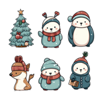 set of cute christmas Element decoration illustration template. icon, sticker. with transparent background. png